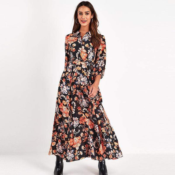 Florydays Vestidos Fiesta/Invierno/Boda S2 Negro 2 / S Vestido Mujer Boho Largo Estampado Floral